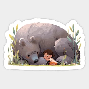 Adorable Grizzly Bear Animal Loving Cuddle Embrace Children Kid Tenderness Sticker